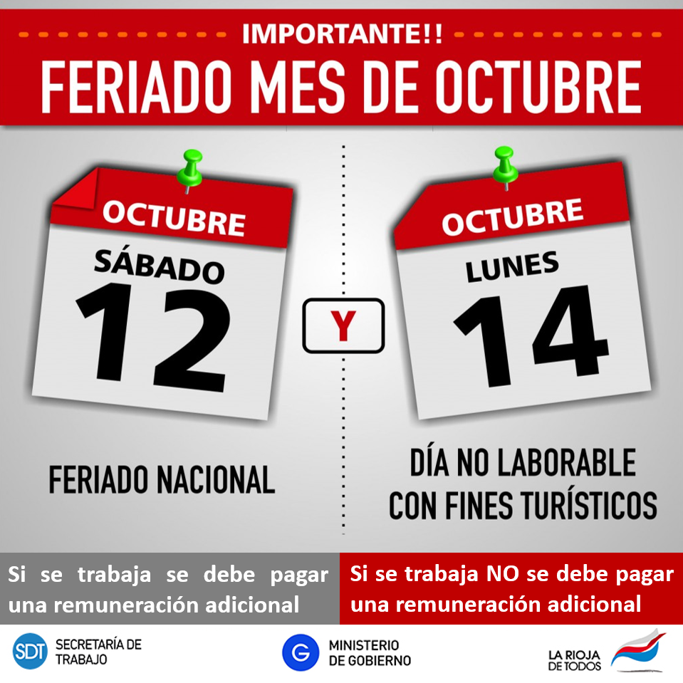 Sábado 12 de Octubre es Feriado Nacional
